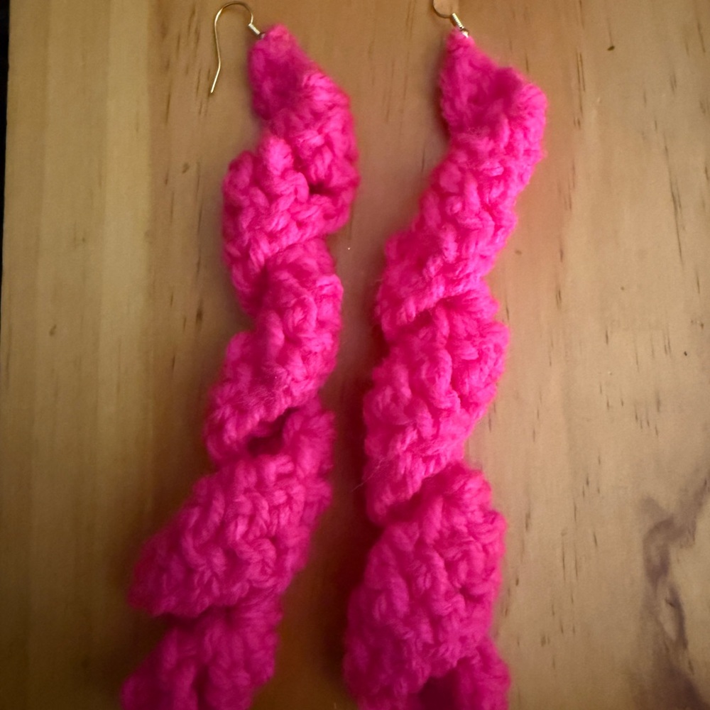 Vibrant hot pink Crochet Hair earrings